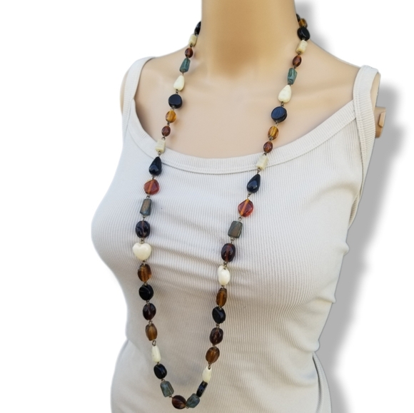 VINTAGE LONG HEART DESIGN MULTICOLOR ART GLASS BEAD NECKLACE - Picture 2 of 7